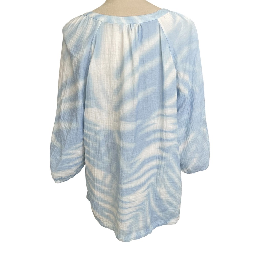 Soft Surroundings Floral White Blue Sky Top XL Ruched V-Neck Cottagecore Blouse - Picture 3 of 9
